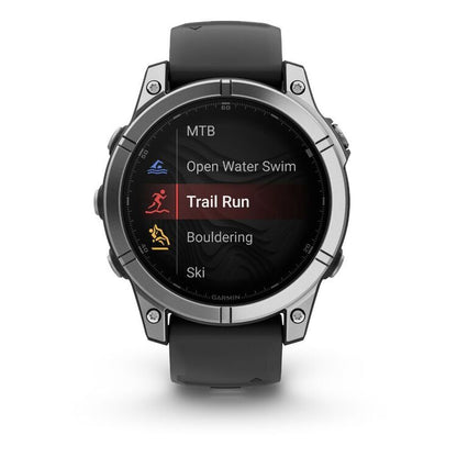 Smartwatch with a display showing fitness activities on a white background