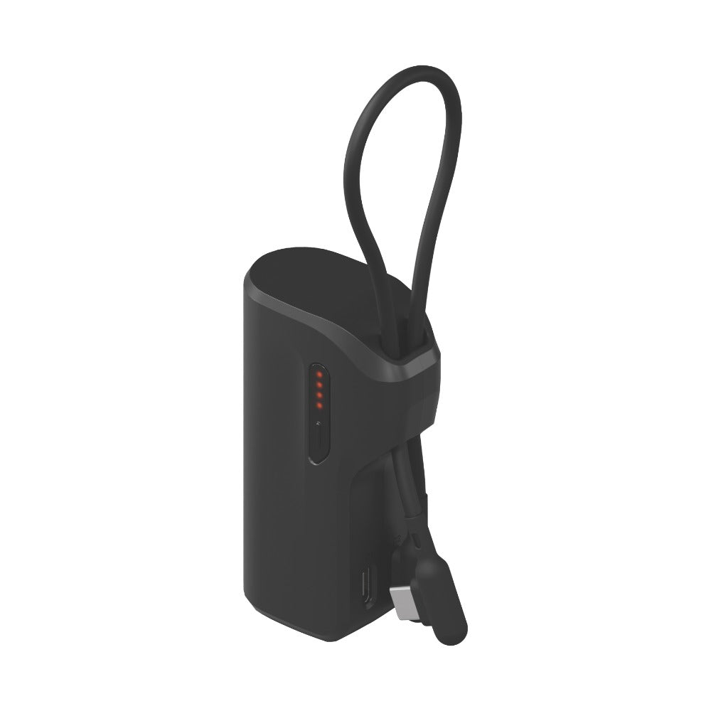 Cygnett Thumboost 5K power bank with USB-C cable on white background