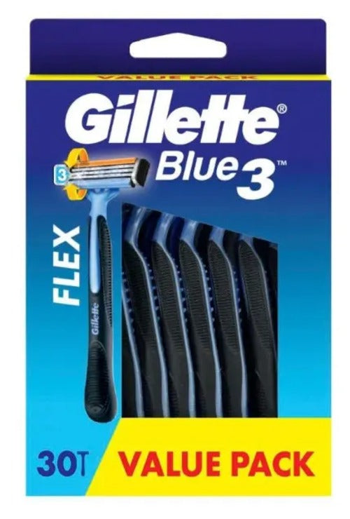 Gillette Blue 3 Disposable Razors 30-Pack – 3 Blades, Easy Grip CLES Av8Store