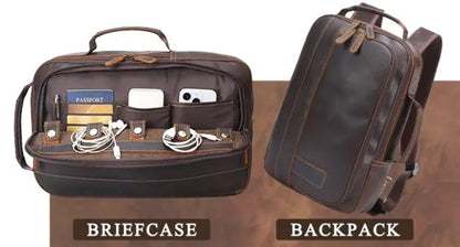 Tiding Full Grain Leather Backpack | Expandable, 15.6" Laptop, Convertible Briefcase | Tan AMZ Av8Store