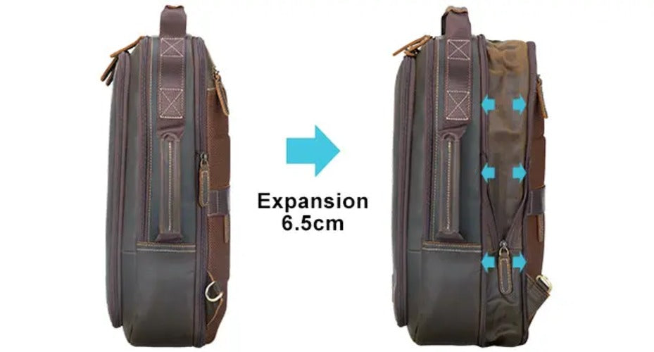 Tiding Full Grain Leather Backpack | Expandable, 15.6" Laptop, Convertible Briefcase | Tan AMZ Av8Store