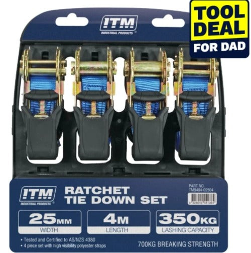 ITM Ratchet Strap Tie Down Set 4 Pack 350kg ITM Av8Store