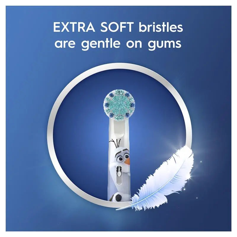 Electric toothbrush with extra soft bristles on a blue background