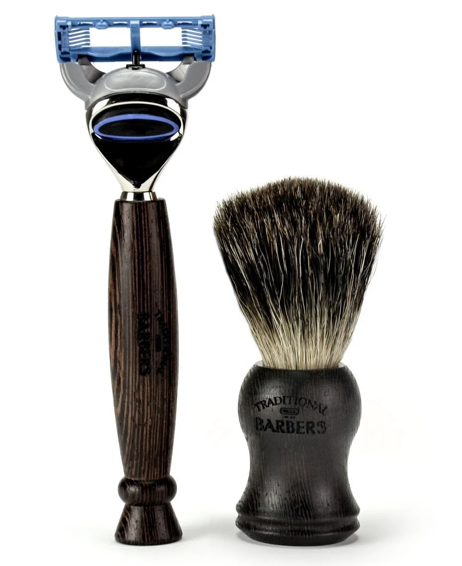 Wenge Wood 3-Piece Shaving Gift Set – Badger Brush, Razor & Travel Case