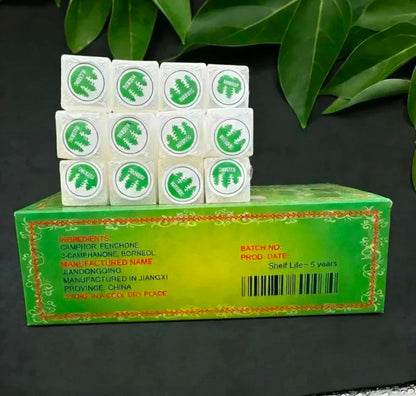 Natural camphor tablets close-up texture