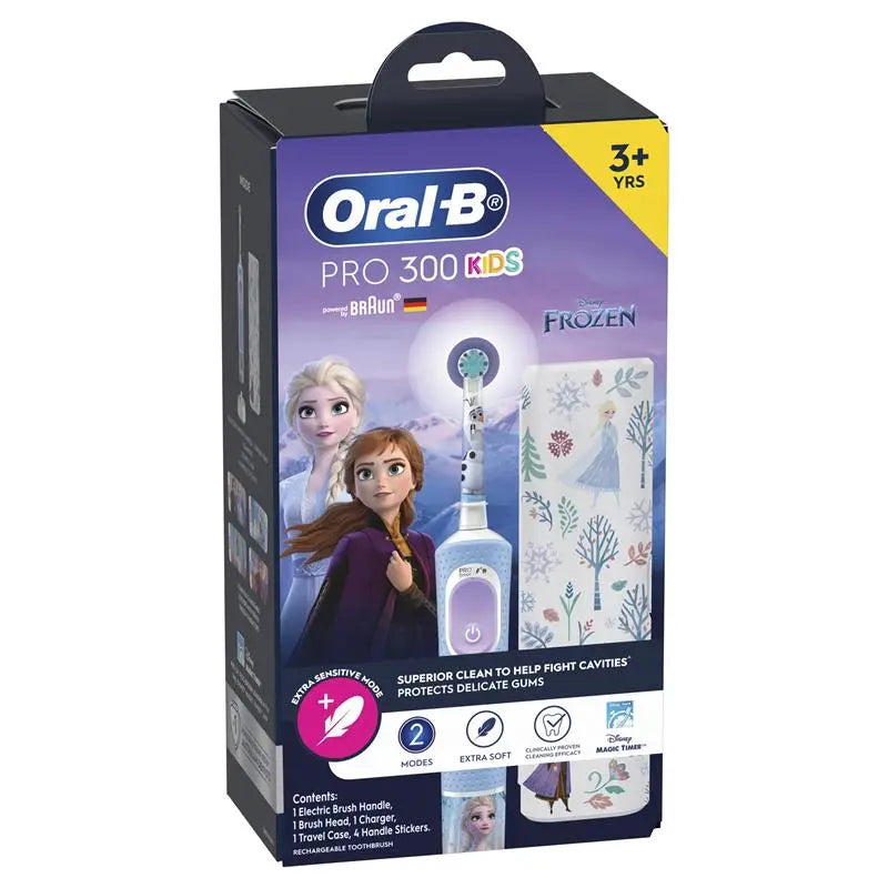 Oral-B Pro 300 Kids electric toothbrush packaging featuring Frozen characters on a white background.