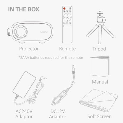 AAO Mini Portable Projector Kit – Tripod & 60" 16:9 Soft Screen Included