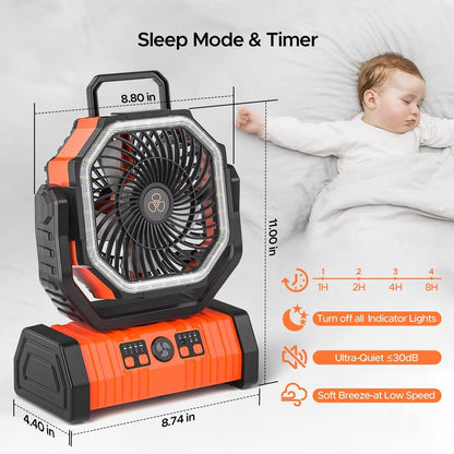 XIAOTREE rechargeable camping fan in orange colourway