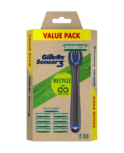 Gillette Sensor 3 Razor + 10 Blade Refill Cartridges