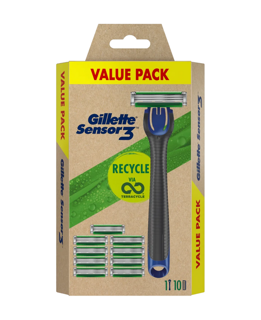 Gillette Sensor 3 Razor + 10 Blade Refill Cartridges
