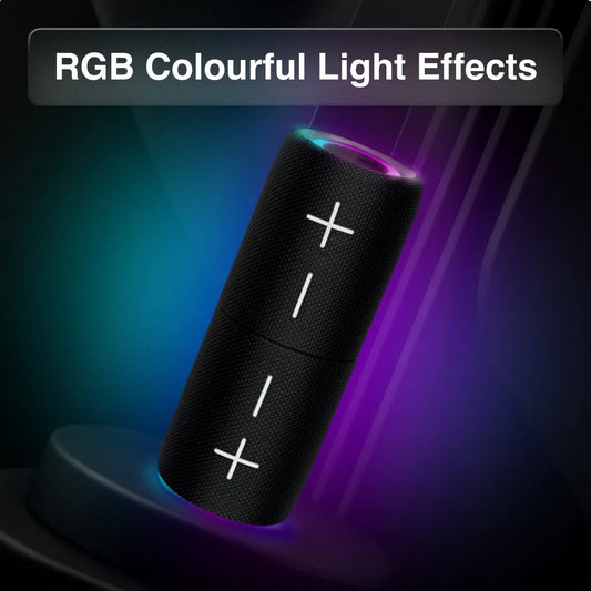 Black RGB control with colorful light effects on a dark background