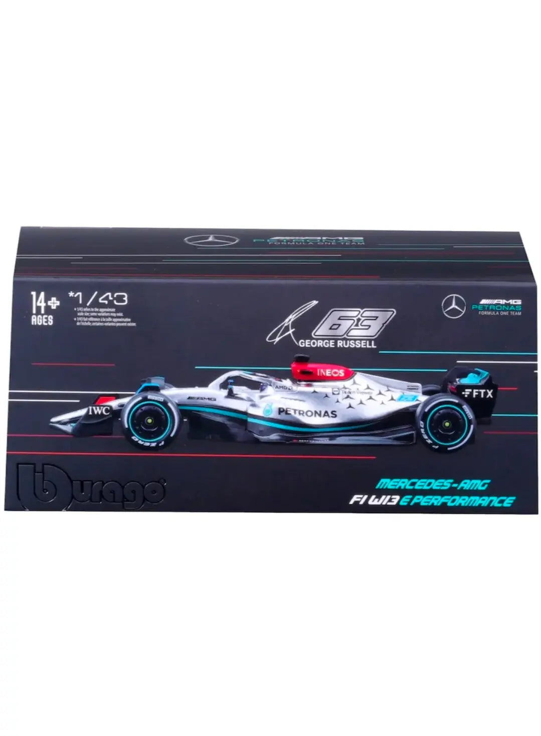 George Russell 2022 Mercedes W13 1:43 Scale Model Car – No.63 F1 Collectible with Driver Figure Av8Store