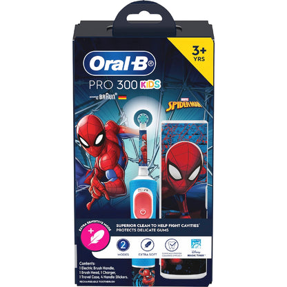 Oral-B Pro 300 Kids electric toothbrush set with Spider-Man design packaging.
