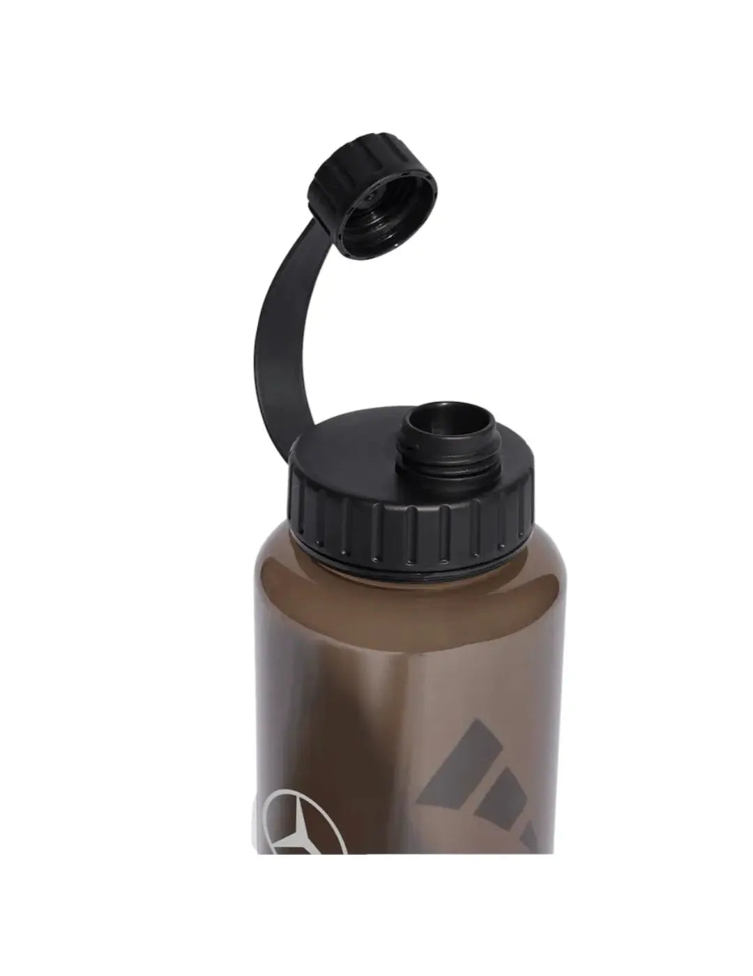 Brown water bottle with black cap on a white background