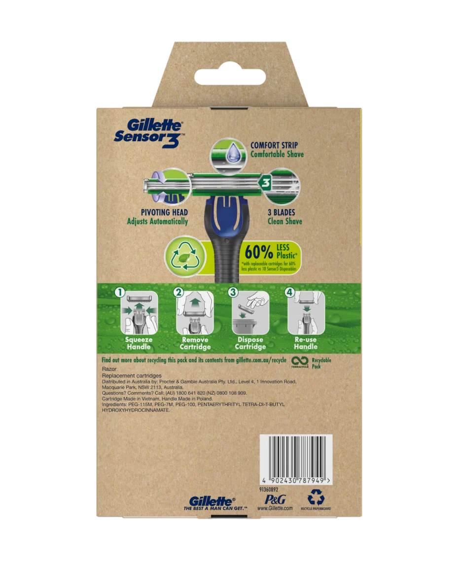 Gillette Sensor 3 Razor + 10 Blade Refill Cartridges