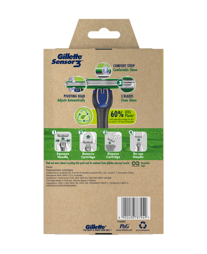 Gillette Sensor 3 Razor + 10 Blade Refill Cartridges