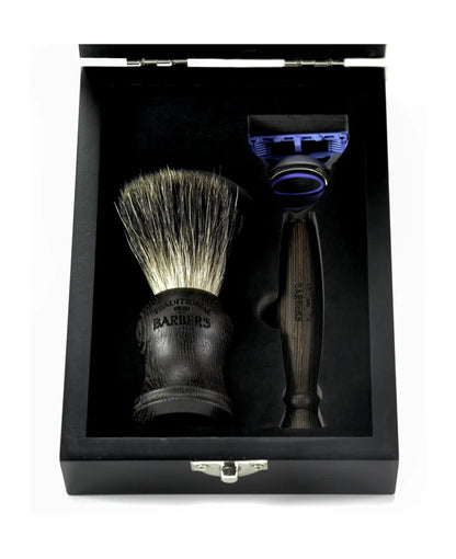 Wenge Wood 3-Piece Shaving Gift Set – Badger Brush, Razor & Travel Case