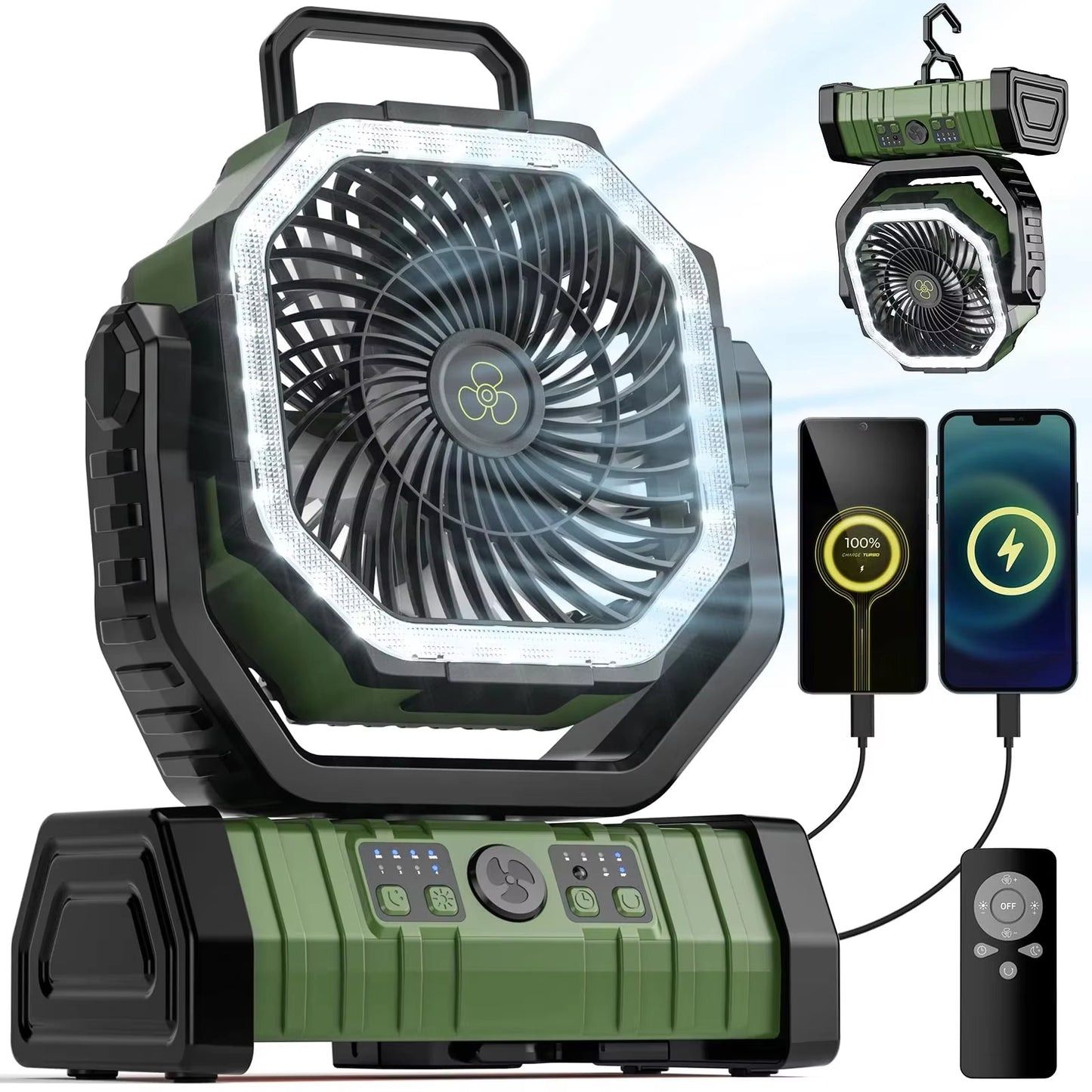 XIAOTREE rechargeable camping fan in green colourway