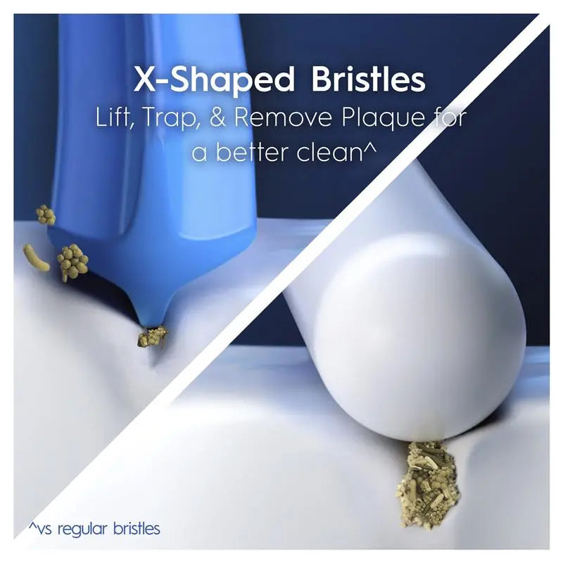 Teeth cleaning brush with X-shaped bristles on a white background