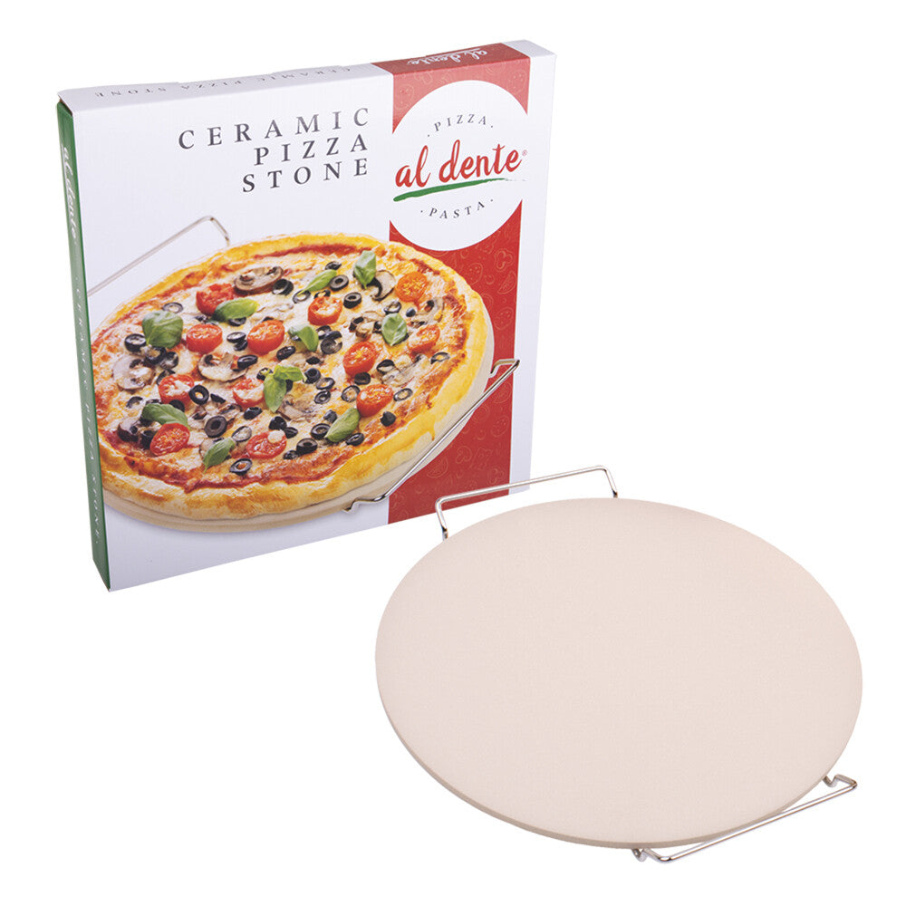 Al Dente pizza stone with cooked pizza