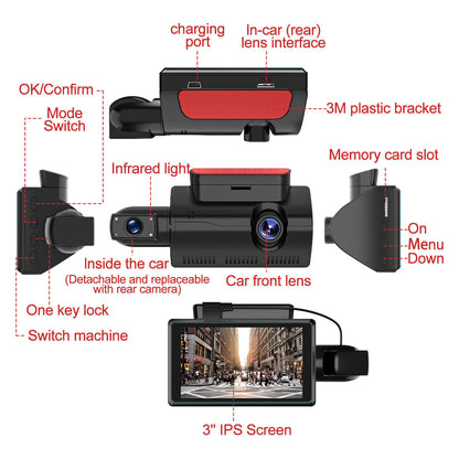 Dash cam front and cabin camera lenses