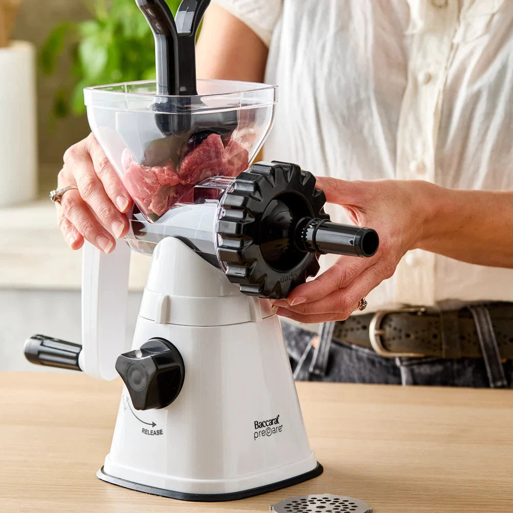 Baccarat Prepare Meat Mincer – Manual Hand Mincer with Sausage Tube & Blades