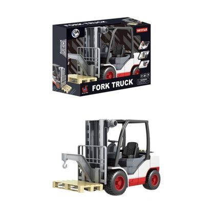 ABT toy forklift 30cm with lights and sounds - front view grey red
