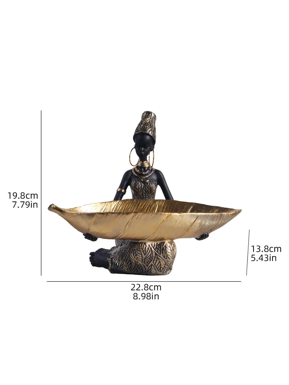 African Girl Resin Sculpture Plate Tray Vintage Black Gold Storage Home Decor AEX