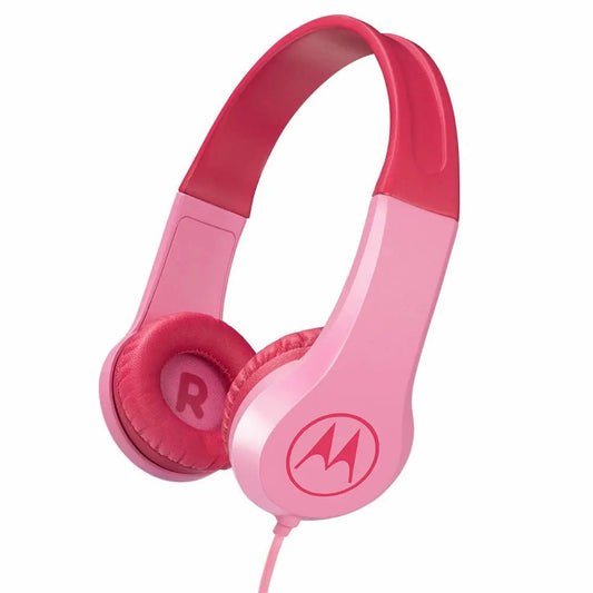 Motorola Kids Wired Over‑Ear Headphones – Pink | In‑Line Mic + 3.5mm Audio Splitter | School headphones KGS