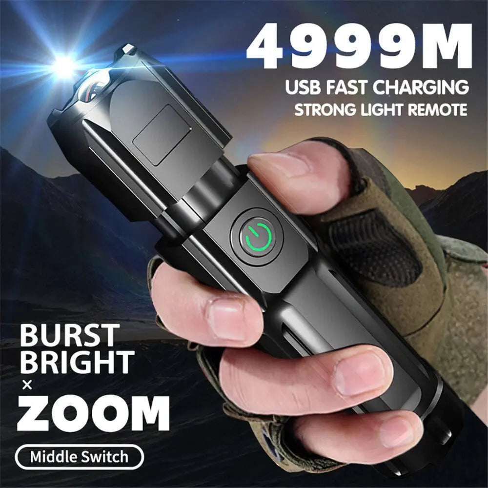 USB Rechargeable LED Tactical Torch – Waterproof Zoomable 500m Range, IPX4 for Camping, Fishing & Hiking | Av8store.com.au WOW