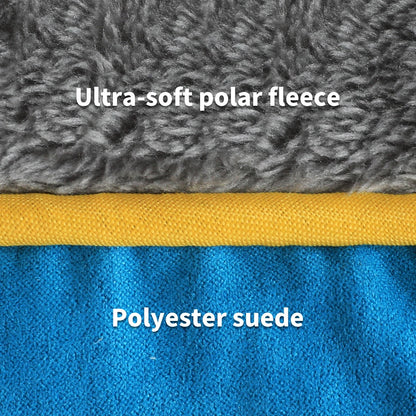 Comparison of ultra-soft polar fleece and polyester suede textures with labels.