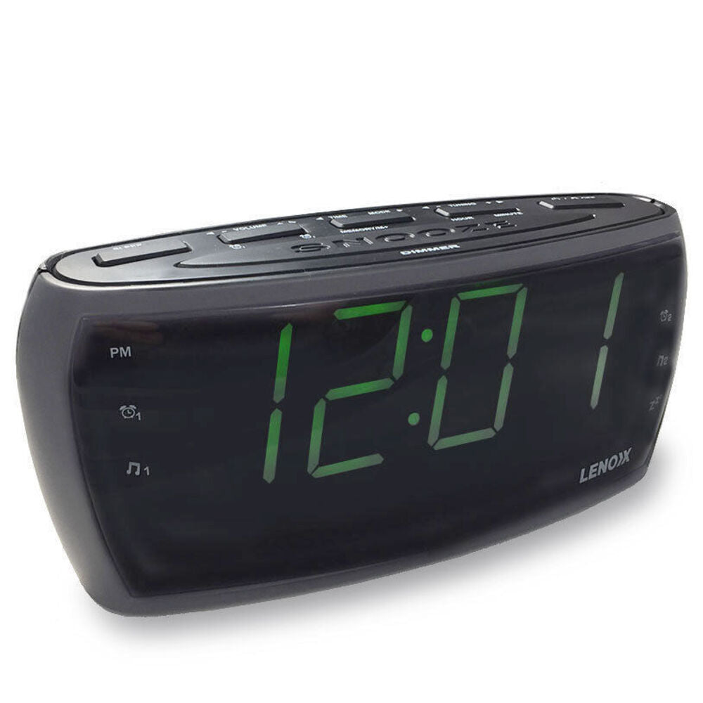 Lenoxx CR85 Digital LED Alarm Clock Radio Black - front view
