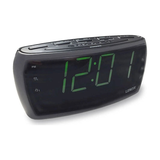 Lenoxx CR85 Digital LED Alarm Clock Radio Black - front view