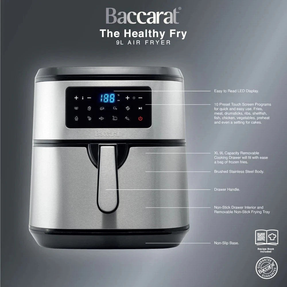 Baccarat Healthy Fry 9L Air Fryer – Stainless Steel with 10 Preset Programs RBK Av8Store
