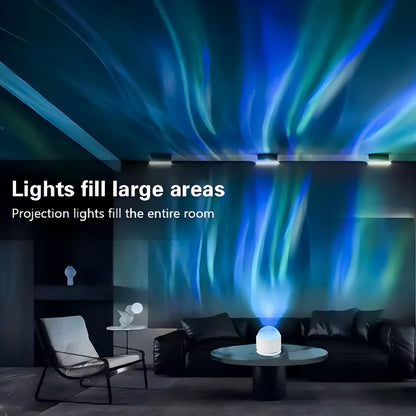 Galaxy projector casting stars on a bedroom ceiling
