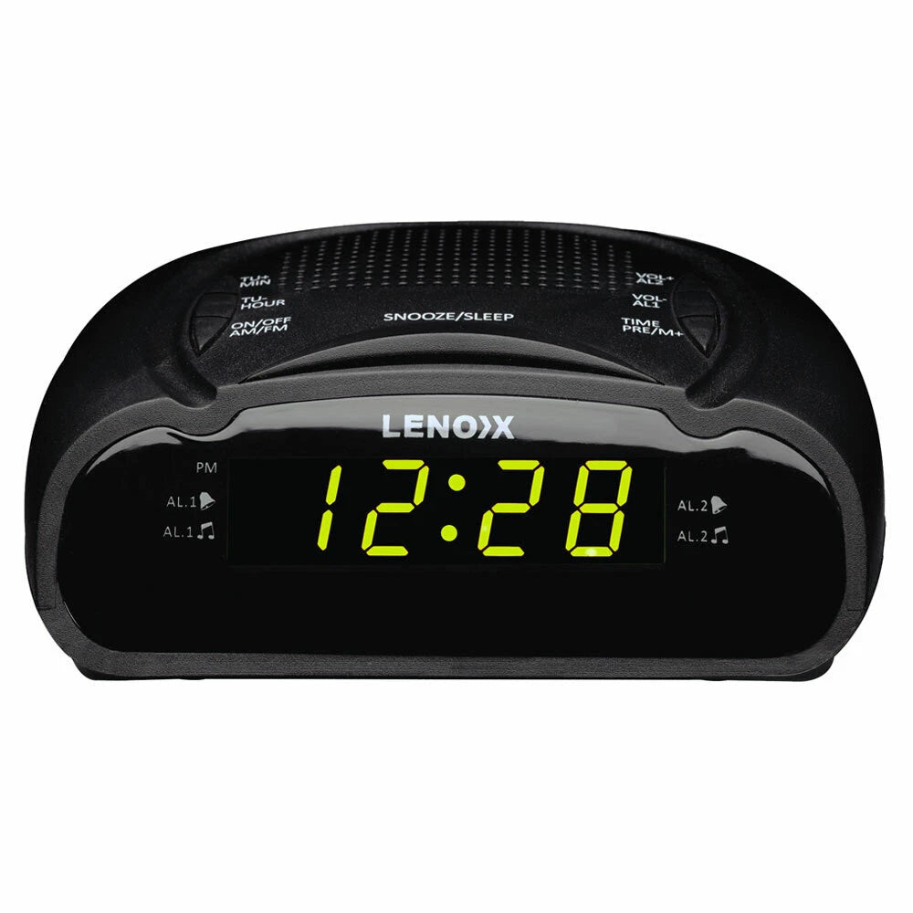 Lenoxx AM/FM Alarm Clock Radio with Dual Alarm, LED Display & Snooze – Black
