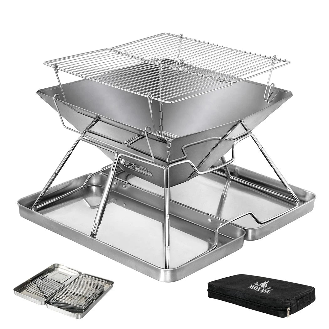 Moyasu Portable Folding Charcoal BBQ Grill & Fire Pit – Stainless Steel, Camping & Outdoor GPG Av8Store
