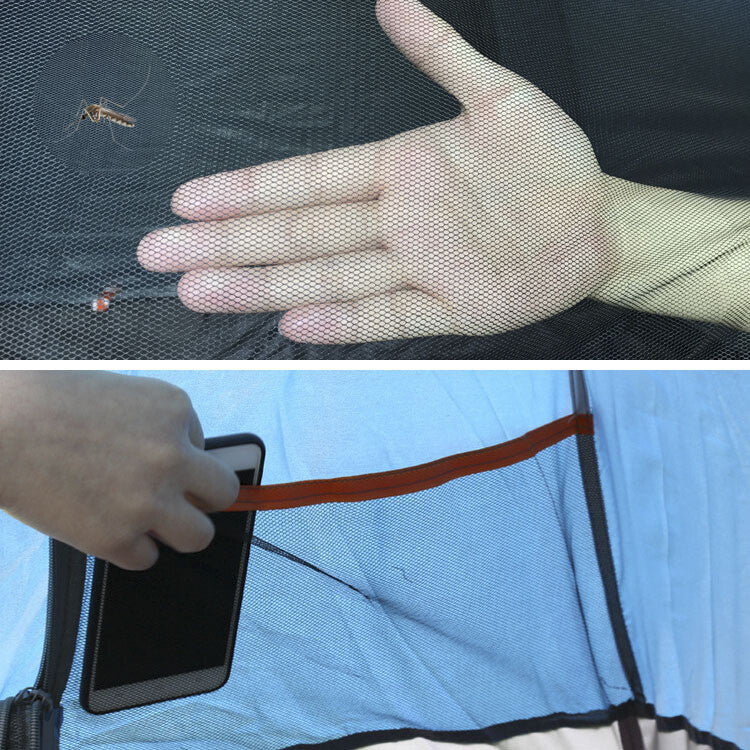 Pop up tent fabric and zip detail