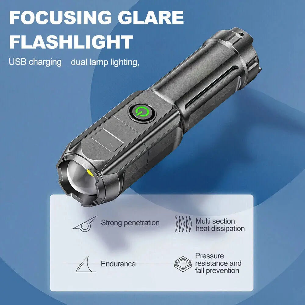 USB Rechargeable LED Tactical Torch – Waterproof Zoomable 500m Range, IPX4 for Camping, Fishing & Hiking | Av8store.com.au WOW