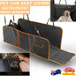 Pet car back seat cover hammock for dogs in black with orange trim