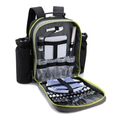 4‑Person Picnic Backpack Set – Cutlery, Wine Glasses, Plates & Insulated Cooler OZAB