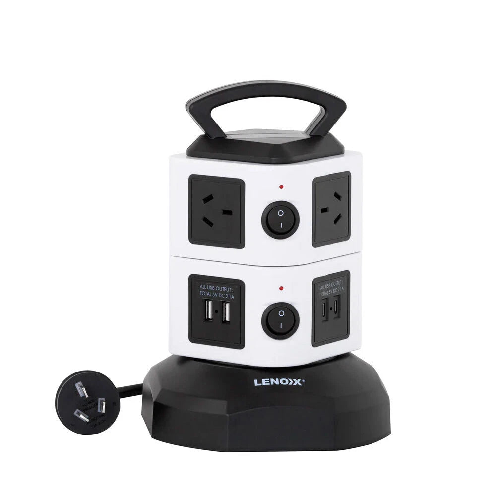 Lenoxx PT610 Power Tower | 6 AC Outlets + 4 USB Fast-Charge Ports | Vertical Power Board | Av8Store Australia KGS Av8Store
