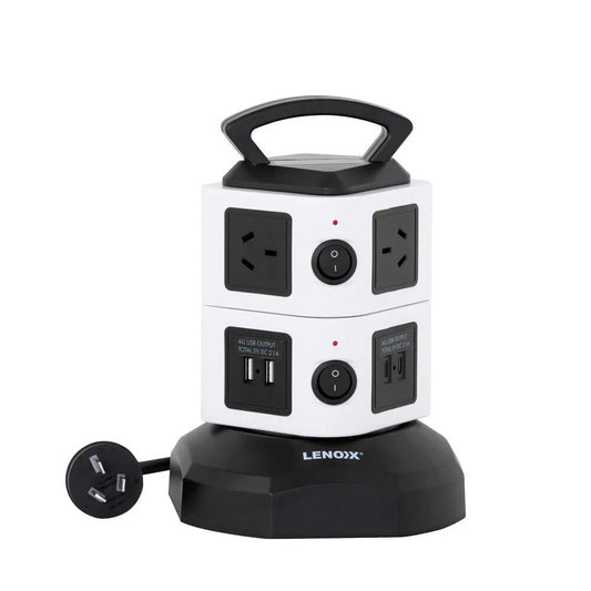 Lenoxx PT610 Power Tower | 6 AC Outlets + 4 USB Fast-Charge Ports | Vertical Power Board | Av8Store Australia KGS Av8Store