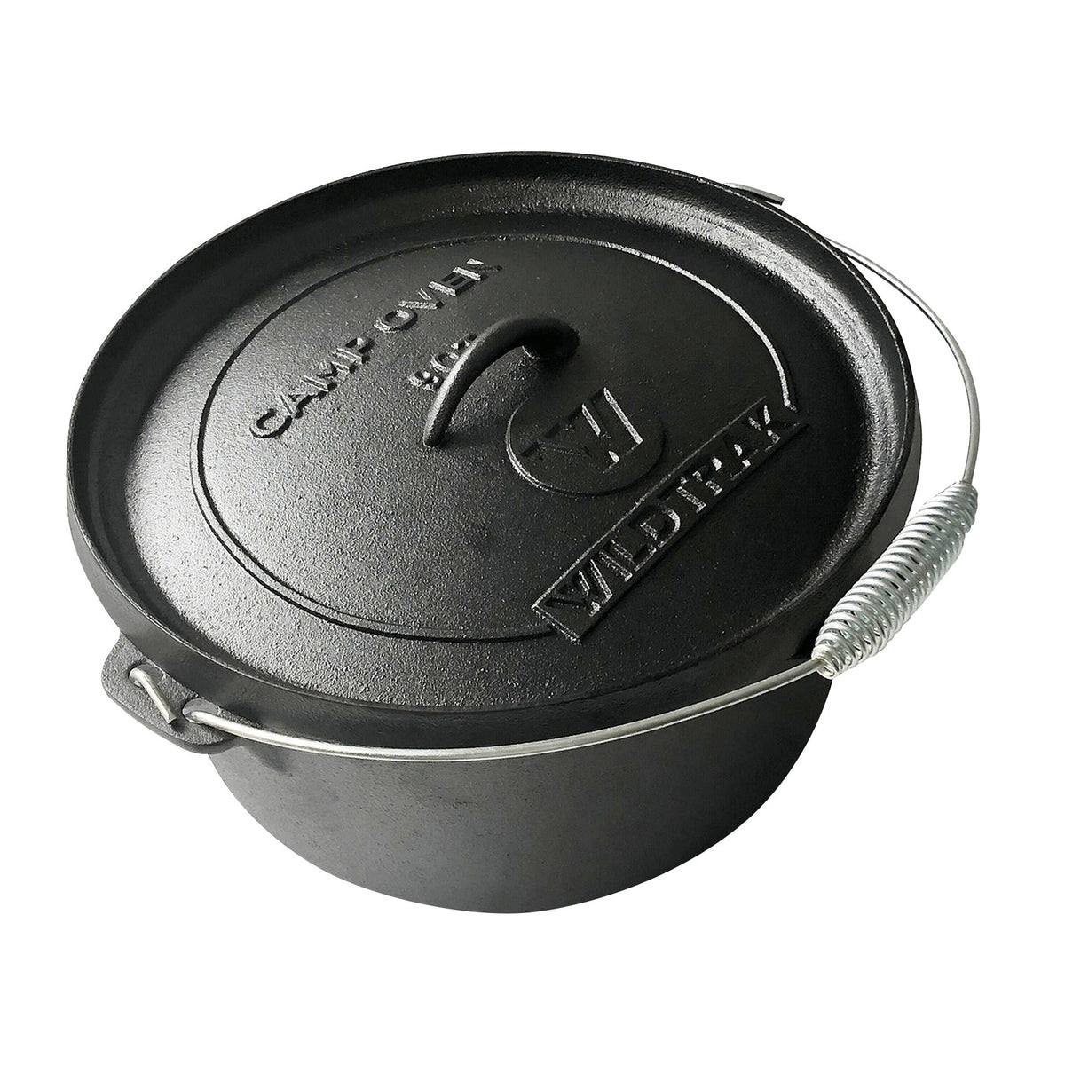 Wildtrak 9qt 31cm round cast iron camp oven in black