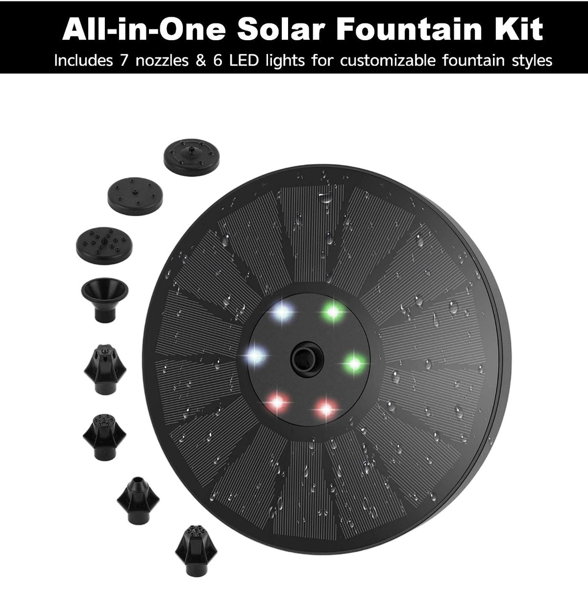 Solar fountain spraying in a bird bath