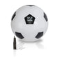 White soccer ball with black panels and a pump on a white background, featuring 'DO-U PLAY GAMES' branding.