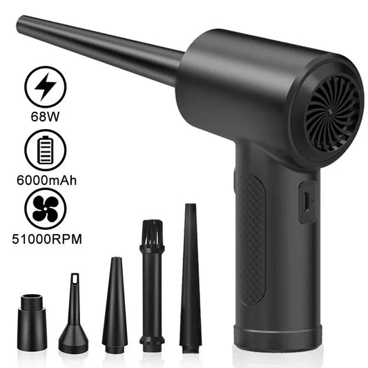 Black handheld vacuum cleaner with attachments on a white background