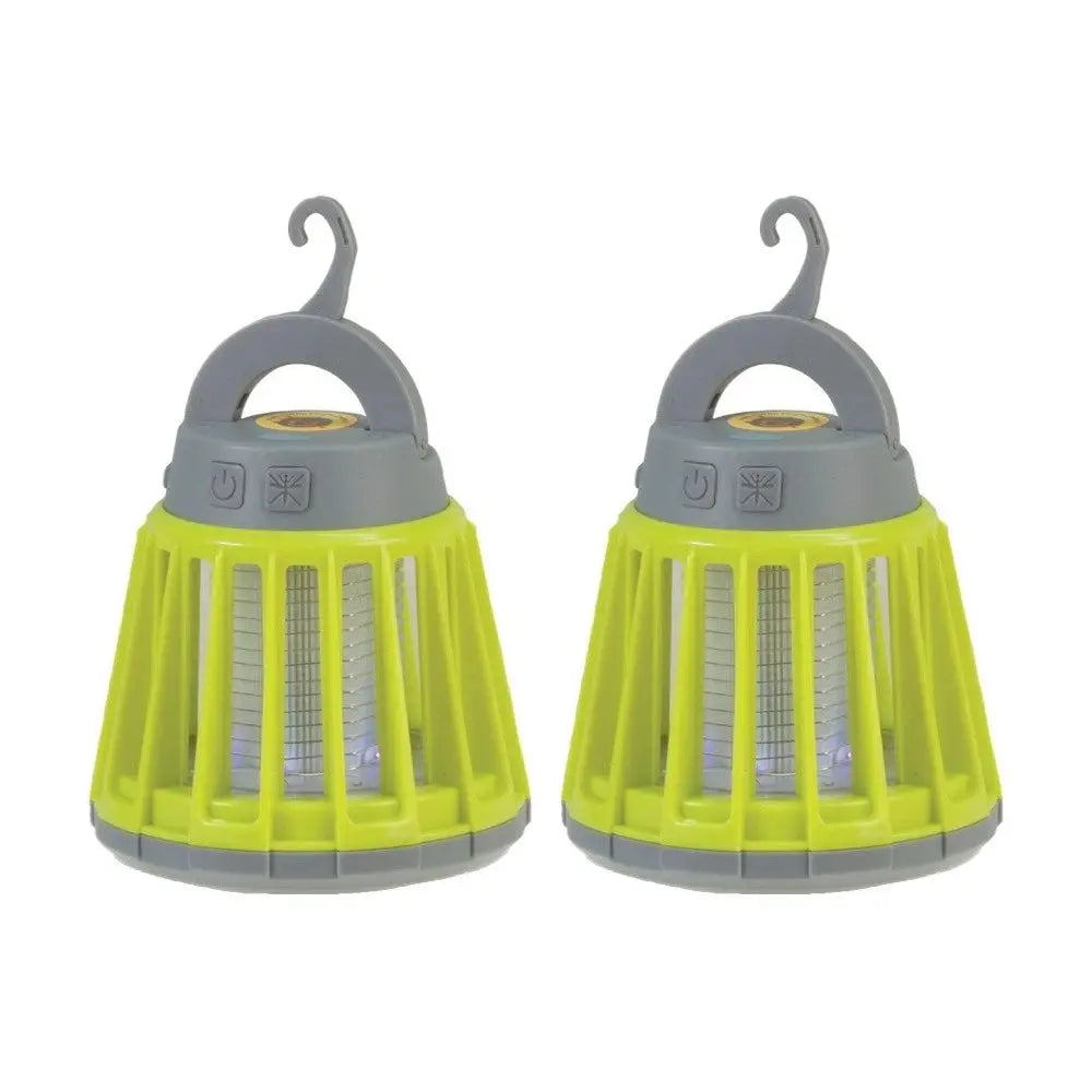 Two green and gray hanging lamps on a white background. mosquito Zapper