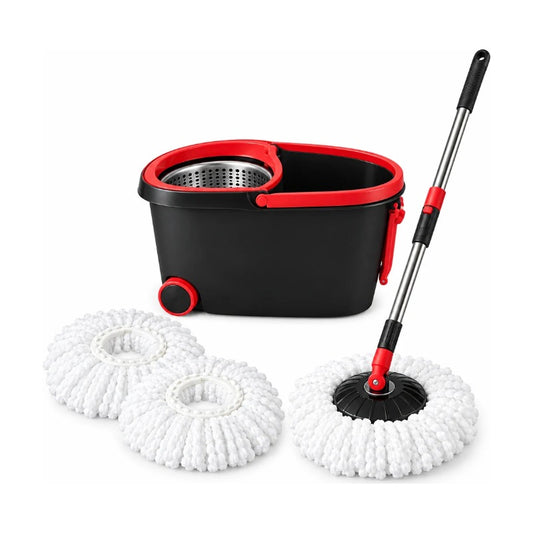 Cleanflo spin mop and bucket set with 2 microfibre heads