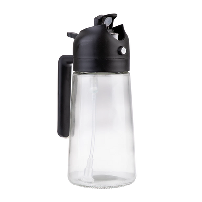 Appetito oil dispenser with flip lid and straw